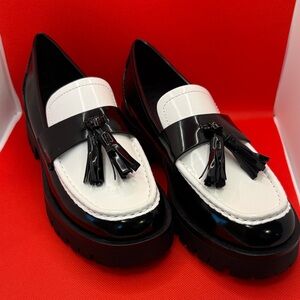 Nine West Black and White Tassel Loafers